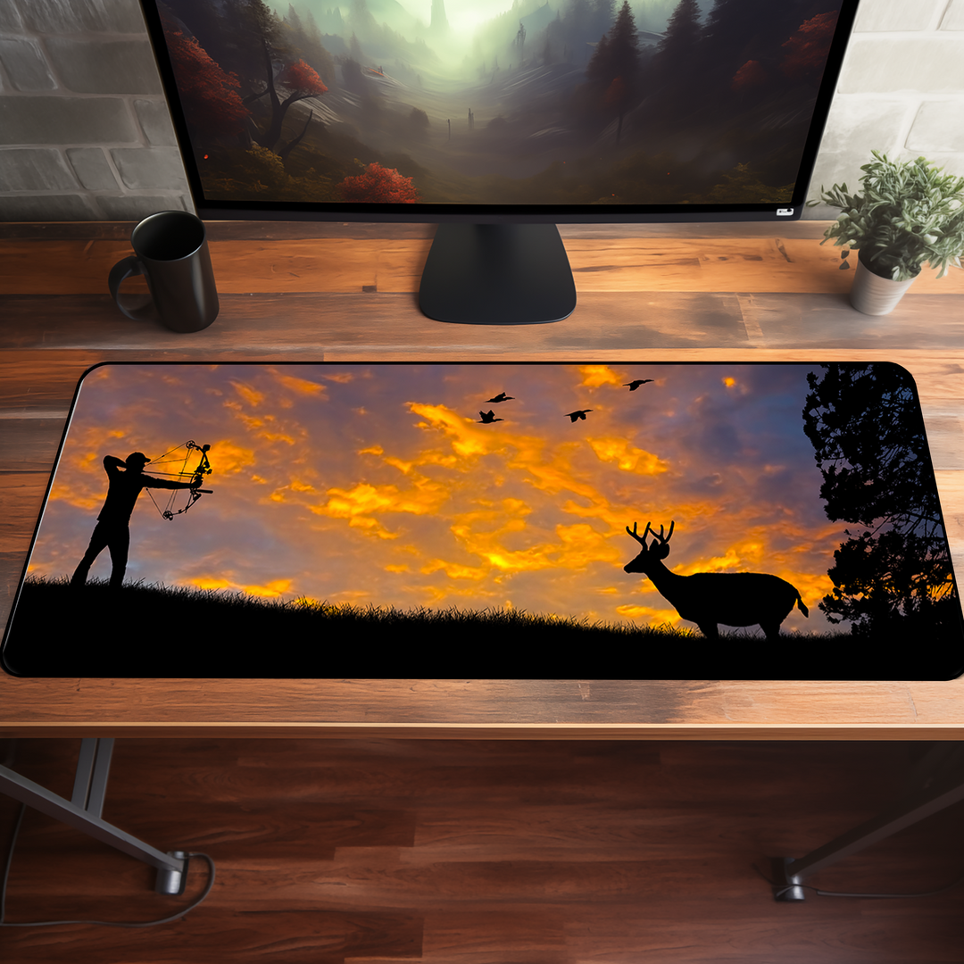 Bow hunting Deer at Sunset Desk Mats