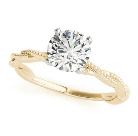 Alison Fancy Round Solitaire Delicate Twist Engagement Ring | Moissanite Engagement Ring | Sterling Silver Engagement Ring