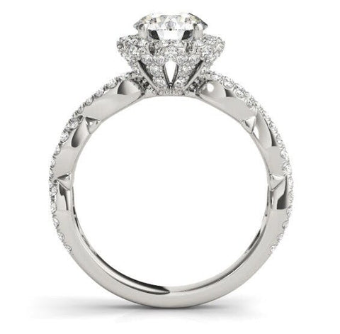 Alexis Round Brilliant Flower Halo Engagement Ring | Moissanite Engagement Ring | Sterling Silver Engagement Ring